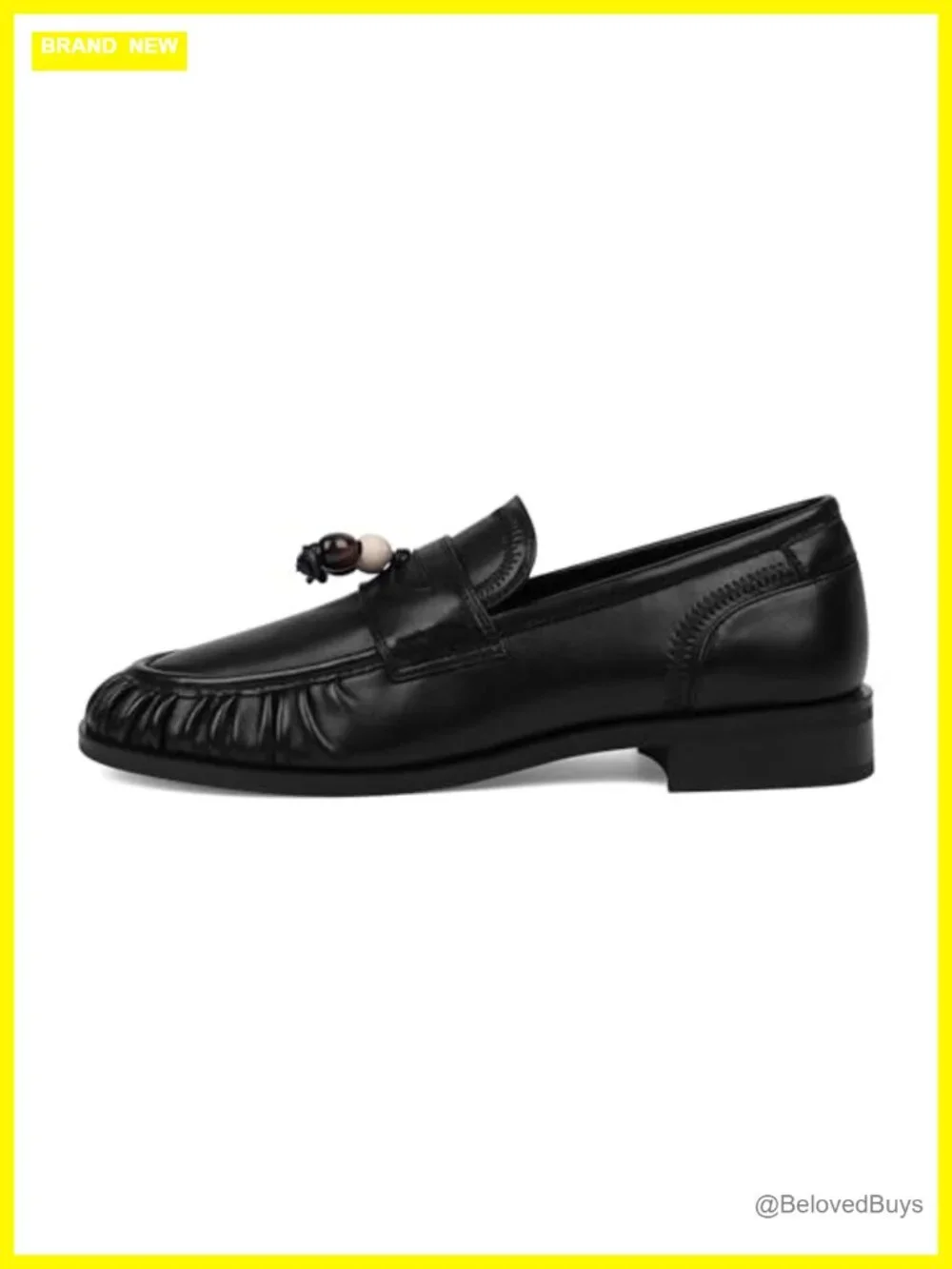 Women's Faux Leather Ruched Toe Loafers Slip-On Comfort Flats with Beaded